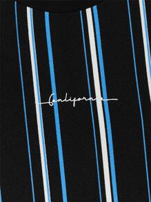 EASEVO Men Plus Block Striped & Letter Graphic Tee - Blue - View 4