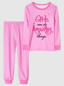 Tween Girl Unicorn And Moon Patterned Snug Fit Pajama Set For Home Wear - Pink - View 1