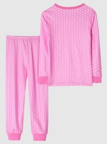 Tween Girl Unicorn And Moon Patterned Snug Fit Pajama Set For Home Wear - Pink - View 2