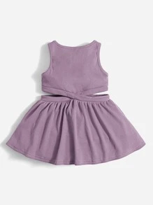 SHEIN Vestido De Bebé Para Niña De Punto Acanalado Con Cortes - Púrpura malva - Ver 2