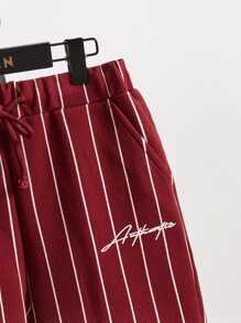 SHEIN Boys Letter Graphic Tee & Striped Shorts Set - Burgundy - View 3