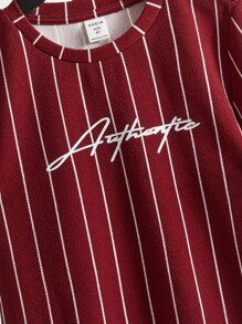 SHEIN Boys Letter Graphic Tee & Striped Shorts Set - Burgundy - View 4