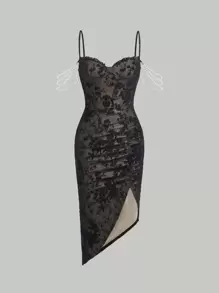 SHEIN MOD Đầm Ngọc trai Chia Hoa Thanh lịch - màu đen - Xem 1