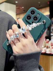 Solid Phone Case With Hand Strap - Dark Green - View 1