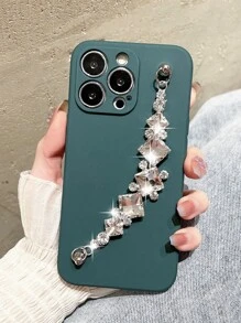Solid Phone Case With Hand Strap - Dark Green - View 2