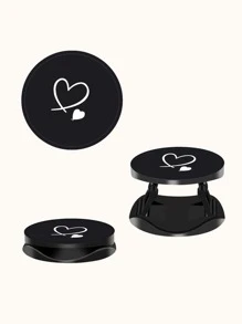 1pc Heart Pattern Stand-Out Phone Grip - Black - View 2