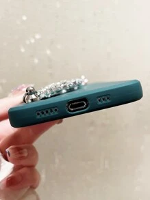 Solid Phone Case With Hand Strap - Dark Green - View 4