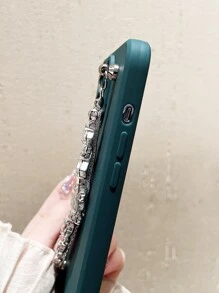 Solid Phone Case With Hand Strap - Dark Green - View 6