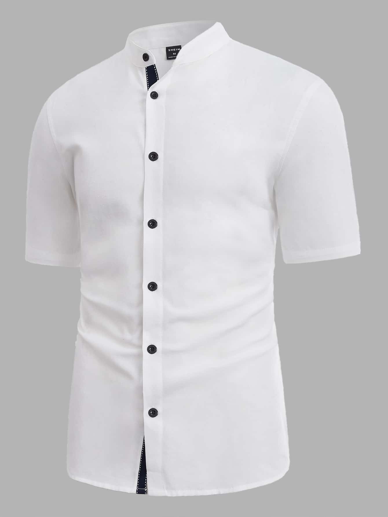 Manfinity BRENVOR Men Cotton Mock Neck Shirt - White - View 1