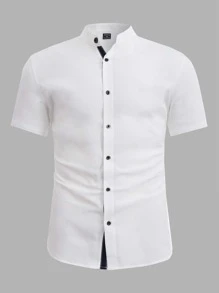 Manfinity BRENVOR Men Cotton Mock Neck Shirt - White - View 4
