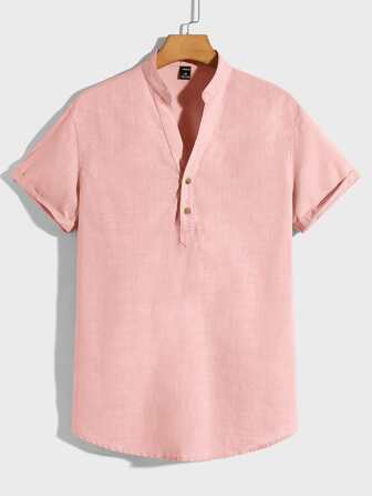 Manfinity RebelGame Loose Fit Men's Solid Color Short Sleeve Popover Shirt