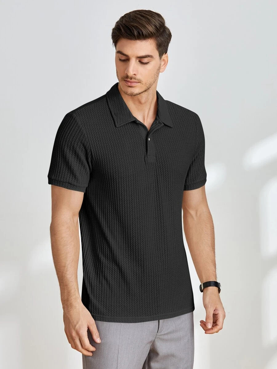 Manfinity NXTstreet Men Waffle Knit Polo Shirt - Black - View 1
