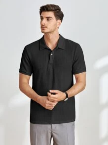 Manfinity NXTstreet Men Waffle Knit Polo Shirt - Black - View 5