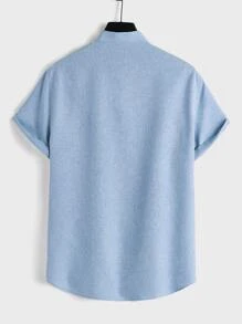 Manfinity NiteLyfe Camicia da uomo con tasche applicate e bottoni, con mezza patta - blu polveroso - Visualizzare 2