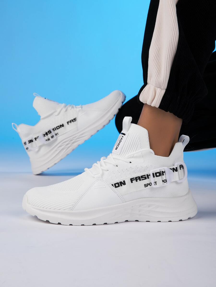Men Letter Tape Decor Lace-up Front Running Shoes - White - View 1