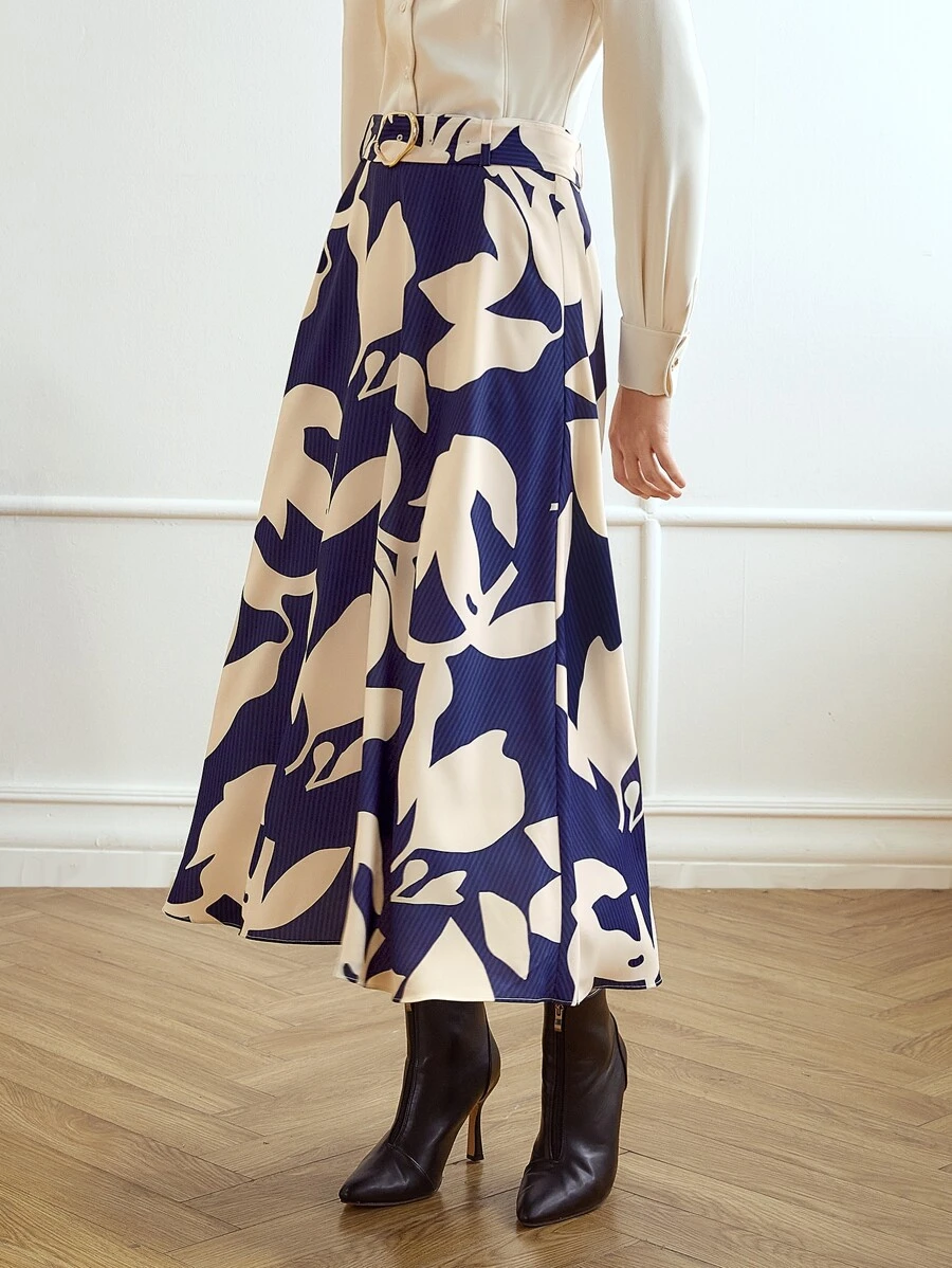 MOTF PREMIUM FLORAL PRINT BELTED SKIRT