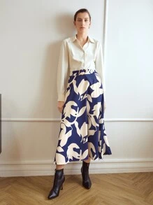 MOTF PREMIUM FLORAL PRINT BELTED SKIRT - Multicolor - View 3
