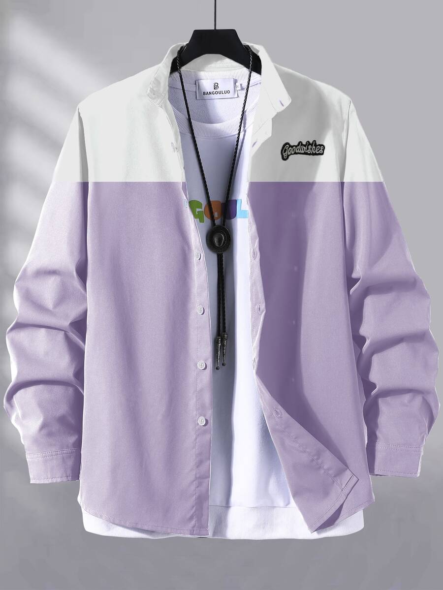 Manfinity Hombres Camisa con bordado de letra de dos tonos sin camiseta - Púrpura malva - Ver 1