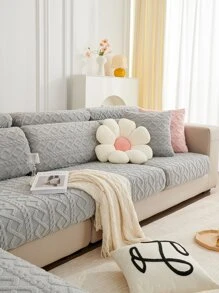 1pc Winter Thickened Warm Jacquard Sofa Cushion Cover, Versatile For All Season, Modern Soft & Skin-Friendly, Anti-Skid, Pet-Proof, Stretch Sofa Slipcover, Solid Color, Suitable For L-Shaped Combination Sofa And 1/2/3/4 Seater Sofa (Sold Individually) - Light Grey - View 5