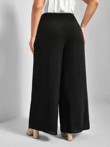 SHEIN Frenchy Pantalones de pierna ancha con fruncido - Negro - Ver 2