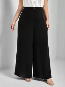 SHEIN Frenchy Pantalones de pierna ancha con fruncido - Negro - Ver 3