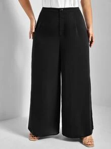 SHEIN Frenchy Pantalones de pierna ancha con fruncido - Negro - Ver 5