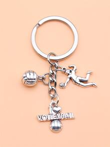 排球鑰匙扣，我愛排球鑰匙扣，迷你鑰匙扣，運動鑰匙扣，包包吊飾配件 - 復古銀色 - 查看 4