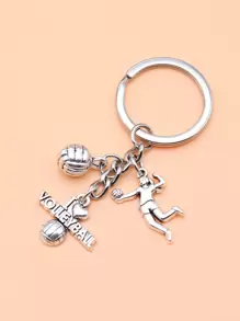 排球鑰匙扣，我愛排球鑰匙扣，迷你鑰匙扣，運動鑰匙扣，包包吊飾配件 - 復古銀色 - 查看 5