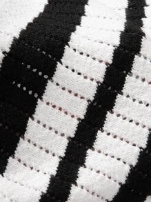 Manfinity Men Stripe Pointelle Knit Button Through Cardigan - Black and White - View 7