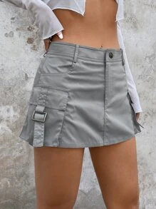 SHEIN ICON Váy chở hàng Gorpcore Thả eo Túi có nắp Mini - Xám - Xem 1