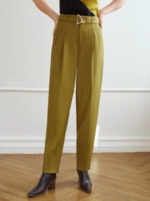 MOTF PREMIUM BELTED VISCOSE-BLEND SUIT TROUSERS - Olive Green - View 5