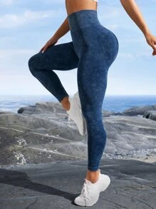 Easithlete Washed Yoga Leggings Scrunch Butt Tummy Control Sports Tights