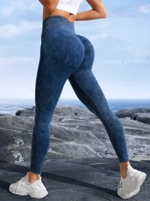 Easithlete Washed Yoga Leggings Scrunch Butt Tummy Control Sports Tights