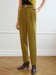 MOTF PREMIUM BELTED VISCOSE-BLEND SUIT TROUSERS - Olive Green - View 2