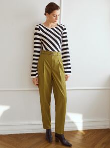 MOTF PREMIUM BELTED VISCOSE-BLEND SUIT TROUSERS - Olive Green - View 6