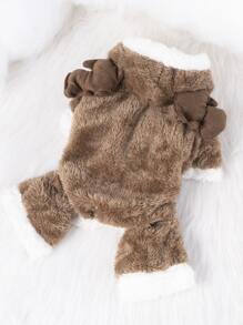 鹿角裝飾連帽寵物連身褲 - 咖啡棕 - 查看 7