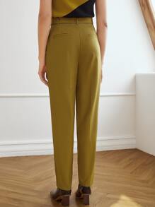 MOTF PREMIUM BELTED VISCOSE-BLEND SUIT TROUSERS - Olive Green - View 9