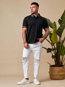 GENTILAND Men Plus Plaid Polo Shirt - Black - View 3