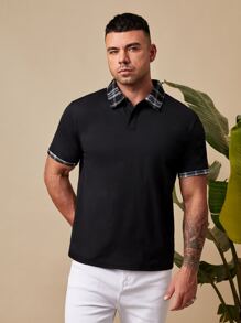 GENTILAND Men Plus Plaid Polo Shirt - Black - View 4