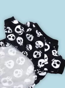 Cute Bone Dark Skull Print Pet Four-Legged Pajamas, Autumn And Winter Warm Dog And Cat Pajamas, Daily Home Wear, Halloween Cool And Cute Pet Home Clothing