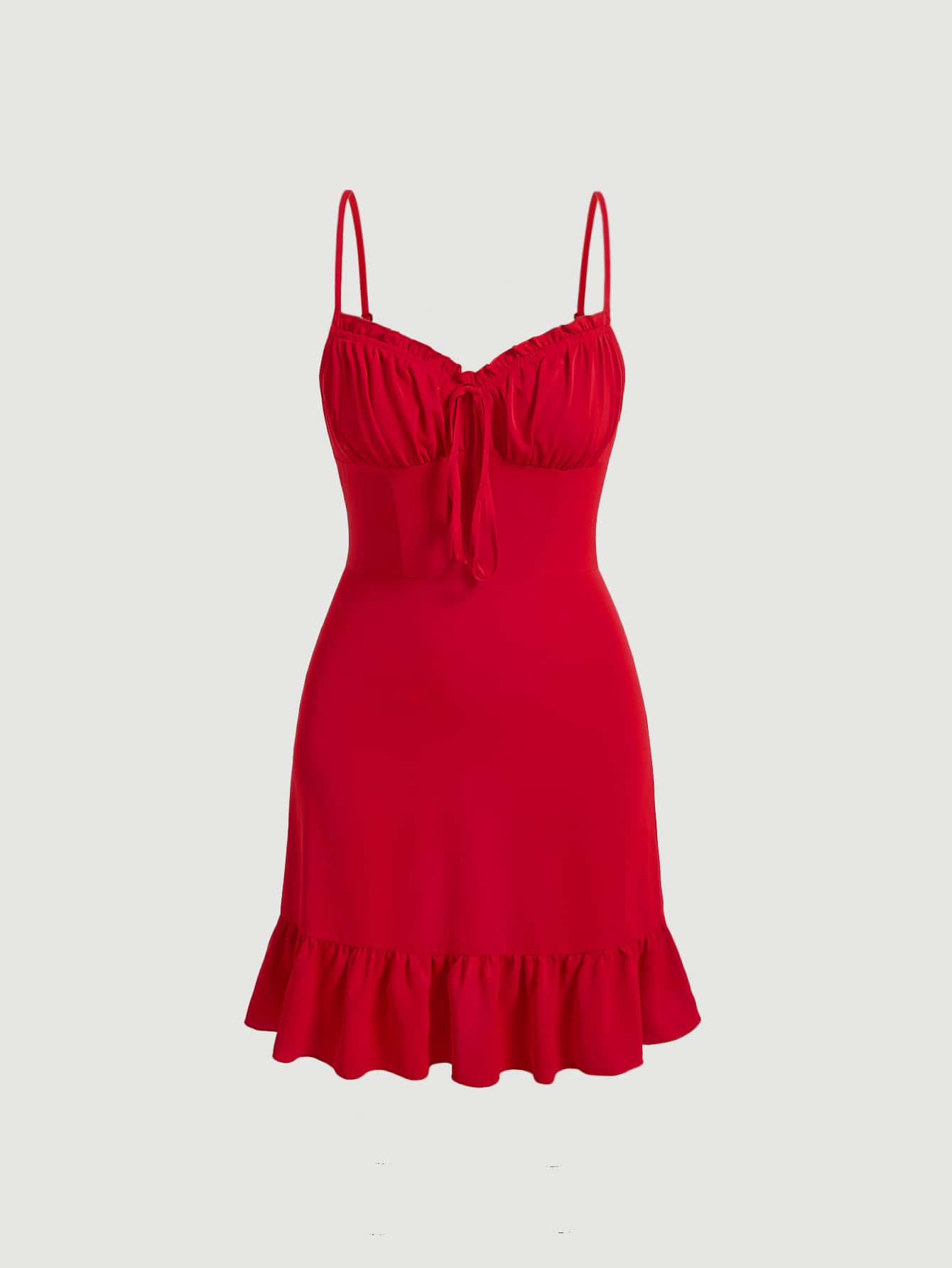 SHEIN MOD Vestido de tirantes pecho con fruncido bajo con fruncido - Rojo - Ver 1