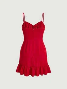 SHEIN MOD Vestido de tirantes pecho con fruncido bajo con fruncido - Rojo - Ver 2