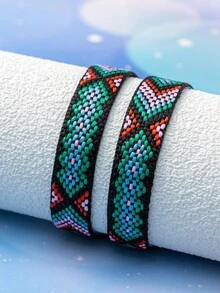 Chicas 2 piezas Pulsera con patrón geométrico con diseño de fleco - Multicolor - Ver 2