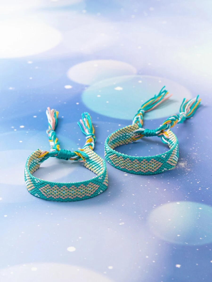 2pcs Girls Geometric Pattern Tassel Decor Bracelet - Multicolor - View 1
