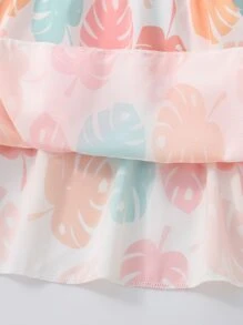 SHEIN Young Girl Leaf Print Ruffle Hem Cami Cover Up - Multicolor - View 7