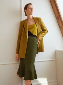 MOTF PREMIUM STRIPED KNIT MERMAID HEM SKIRT - Olive Green - View 4