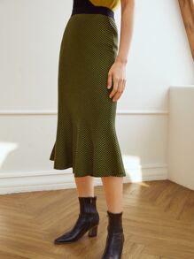 MOTF PREMIUM STRIPED KNIT MERMAID HEM SKIRT - Olive Green - View 6