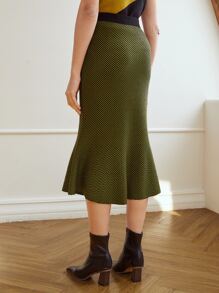 MOTF PREMIUM STRIPED KNIT MERMAID HEM SKIRT - Olive Green - View 7