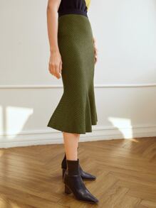 MOTF PREMIUM STRIPED KNIT MERMAID HEM SKIRT - Olive Green - View 8