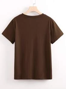 INAWLY Coffee Print Tee Graphic Tees Women Tops - Coffee Brown - View 2